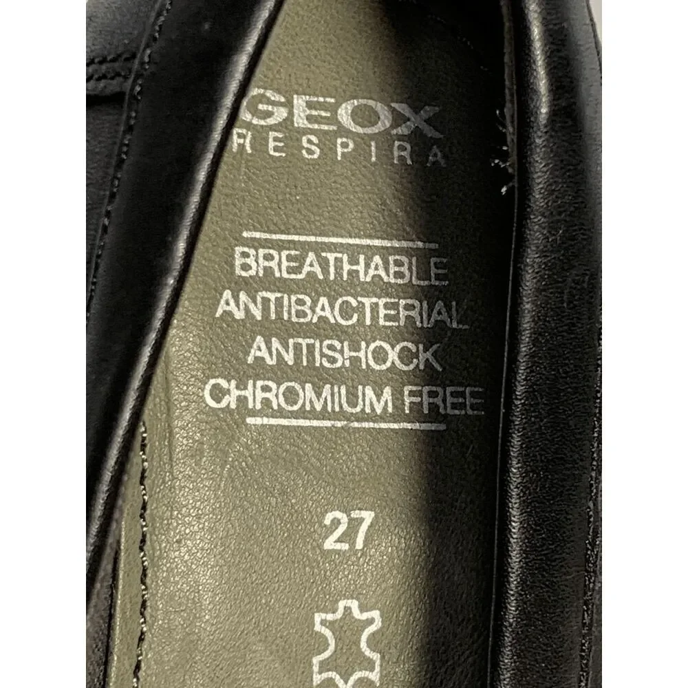 Geox Boys Respira Loafer Shoes Slip On Leather Anti Shock Black Size US 10 (age